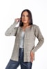 Casaco Cardigan Tweed de Tricot Mescla Estampado Feminino Bege