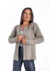 Casaco Cardigan Tweed de Tricot Mescla Estampado Feminino Bege