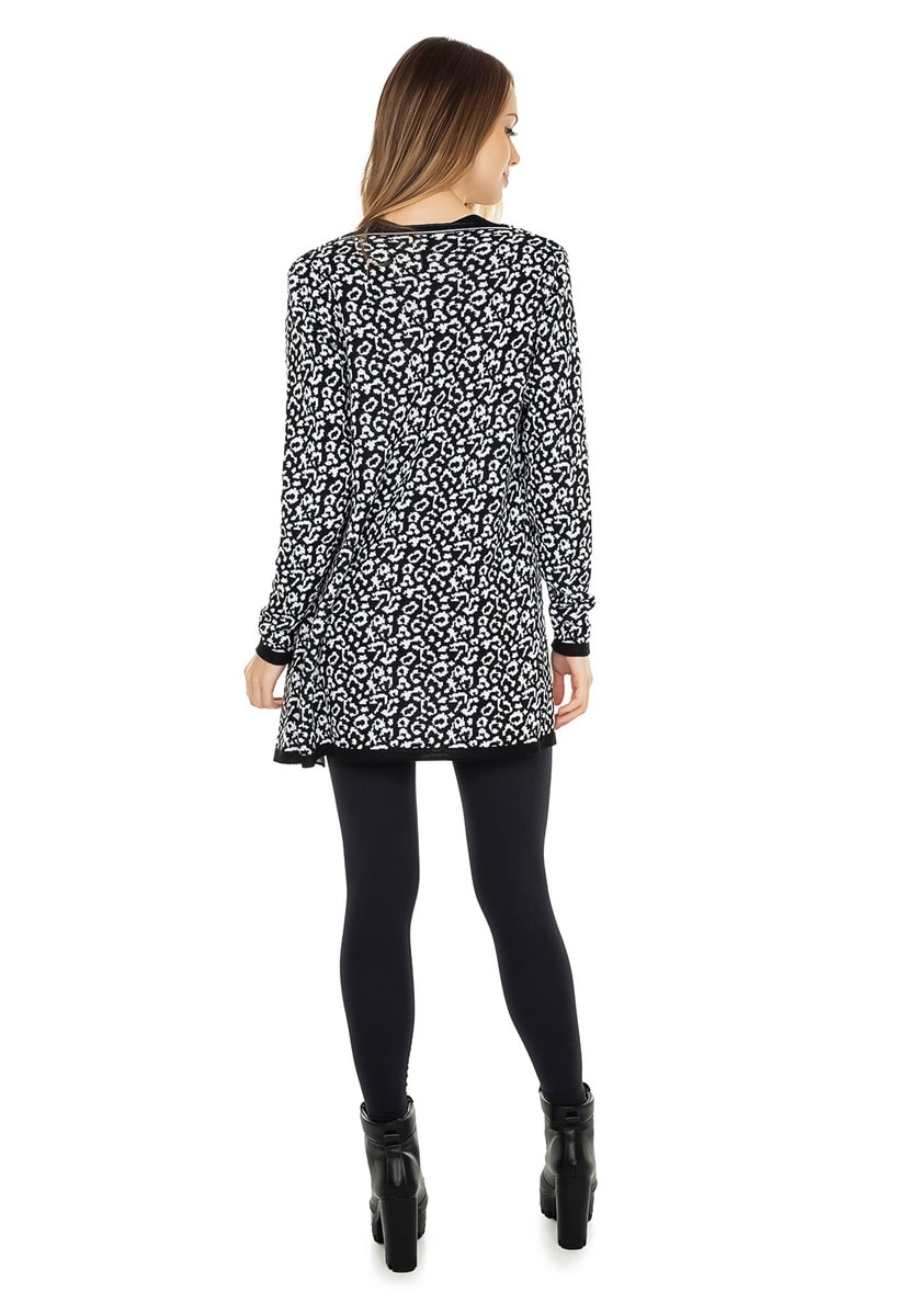 Casaco de Tricô Pink Tricot Estampa Animal Print Feminino