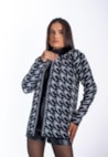 Casaco Kimono Tweed de Tricot Pied Poule Feminino Preto/Branco