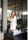Casaco Sobretudo Feminino de Tricot Mousse Liso Branco