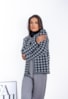 Casaco Tweed Tricot Vintage Pied de Poule Feminino Preto/Branco