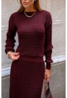 Conjunto Blusa Manga Longa e Saia Midi Trançada Borgonha