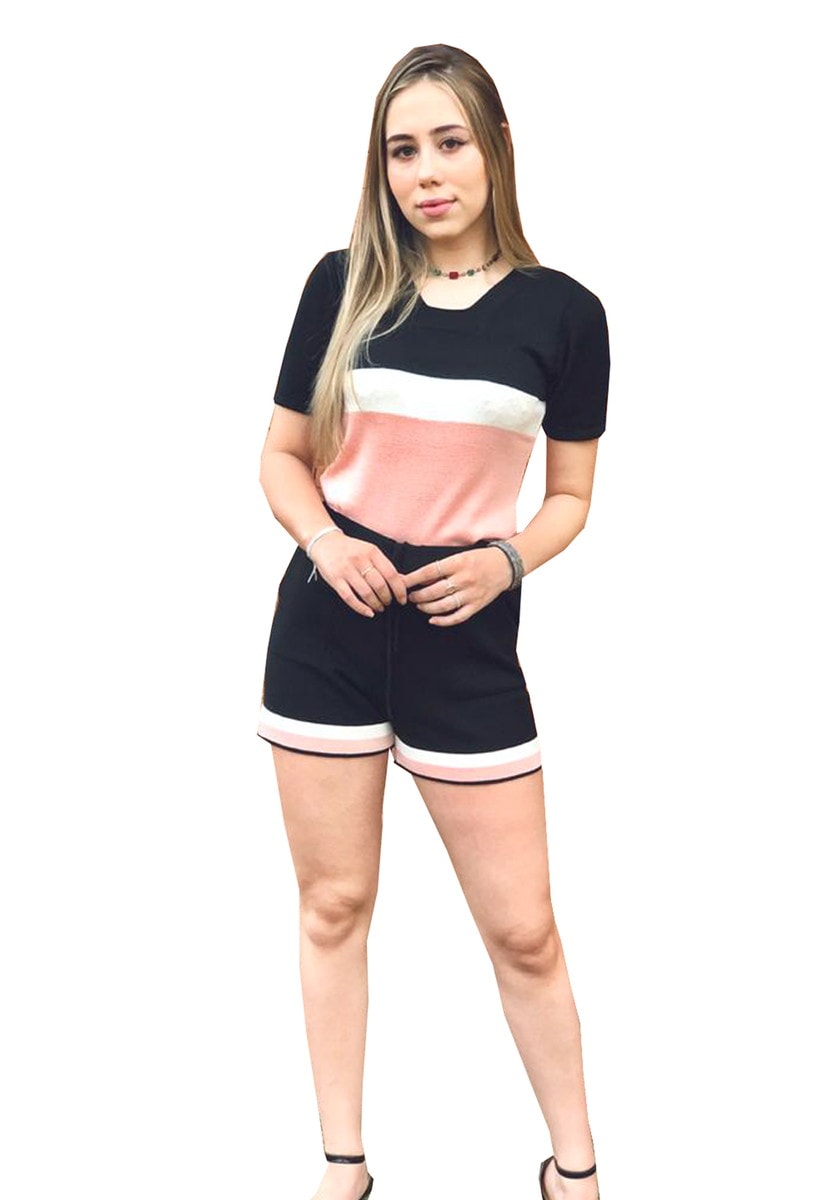 short e blusa preta