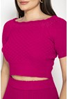 Conjunto de Tricot Modal Blusa Cropped e Saia Midi Feminino Rosa