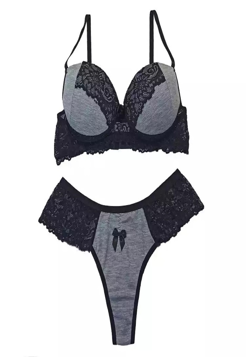 Conjunto Pink Tricot Lingerie Sutiã Com Bojo E Calcinha Fio Duplo  Em Viscolycra E Detalhes Em Renda