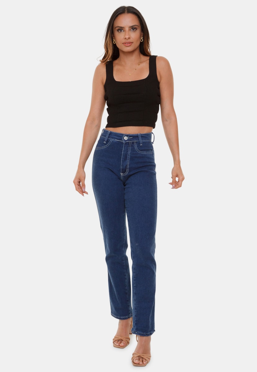 Cropped Top Com Alças Pink Tricot de Tricô Modal Bandagem Isis Feminino Preto