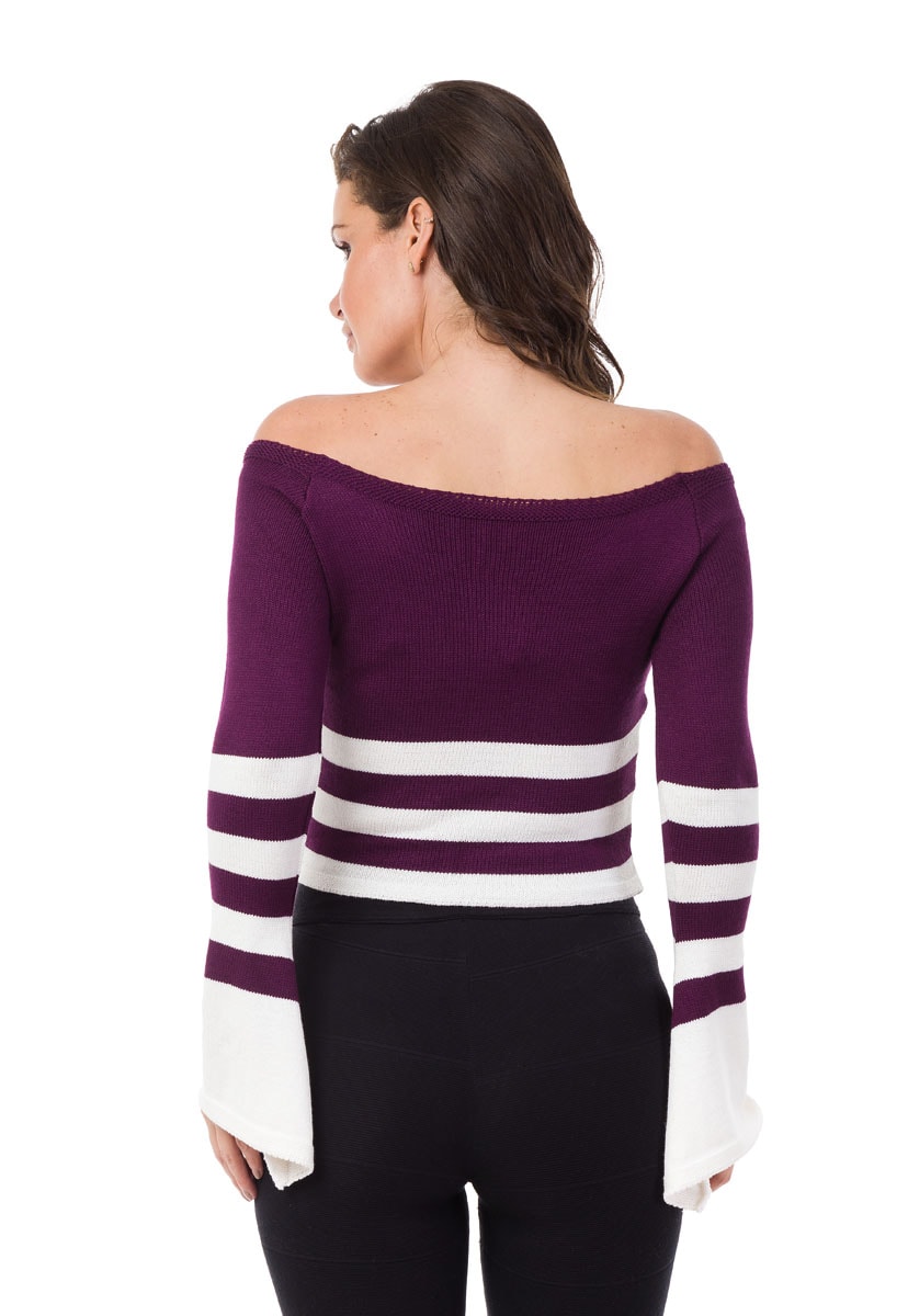 Malhas de Tricô Cropped Pink Tricot Listras Feminino