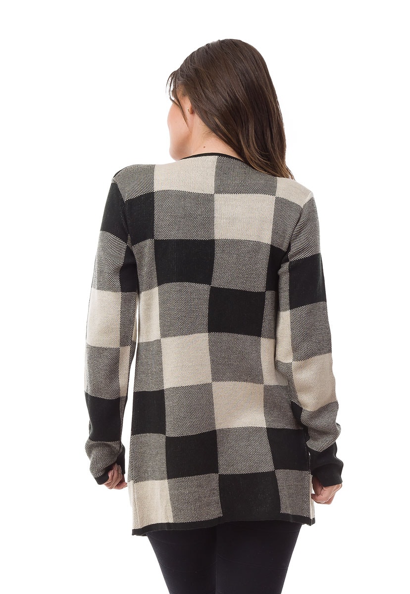 Malhas e Tricô Kimono Casaco Pink Tricot Estampa Xadrez Feminino