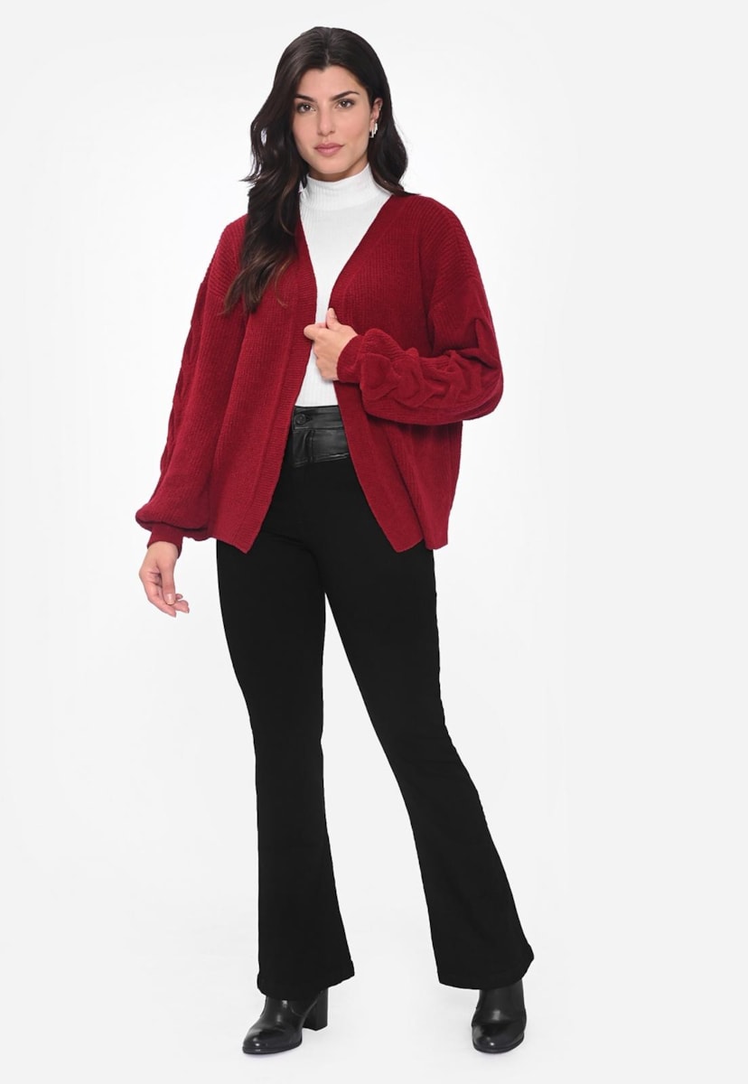 Malhas Kimono Casaco Manga Longa Tricot Mousse Feminino Vermelho