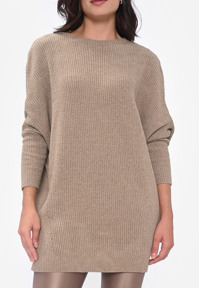 Maxi Pull Manga Morcego de Tricot Oversized Feminino Caramelo
