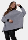 Poncho Renata Pink Tricot Com Estampa Xadrez e Gola Alta de Tricô Mousse Feminino Preto