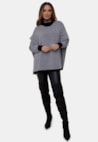 Poncho Renata Pink Tricot Com Estampa Xadrez e Gola Alta de Tricô Mousse Feminino Preto