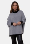 Poncho Renata Pink Tricot Com Estampa Xadrez e Gola Alta de Tricô Mousse Feminino Preto