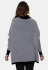Poncho Renata Pink Tricot Com Estampa Xadrez e Gola Alta de Tricô Mousse Feminino Preto