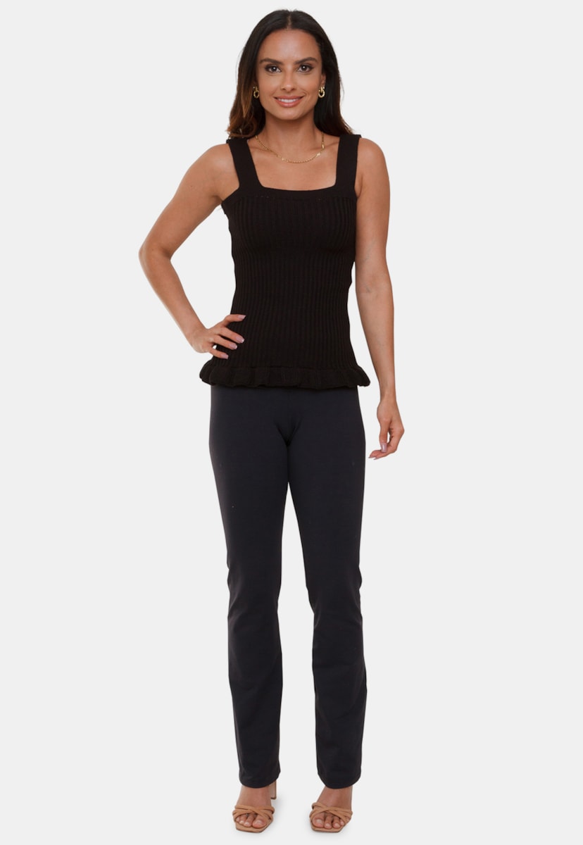 Regata Blusa Pink Tricot Bertha Peplum de Tricô Modal Canelado com Alça Feminino Preto