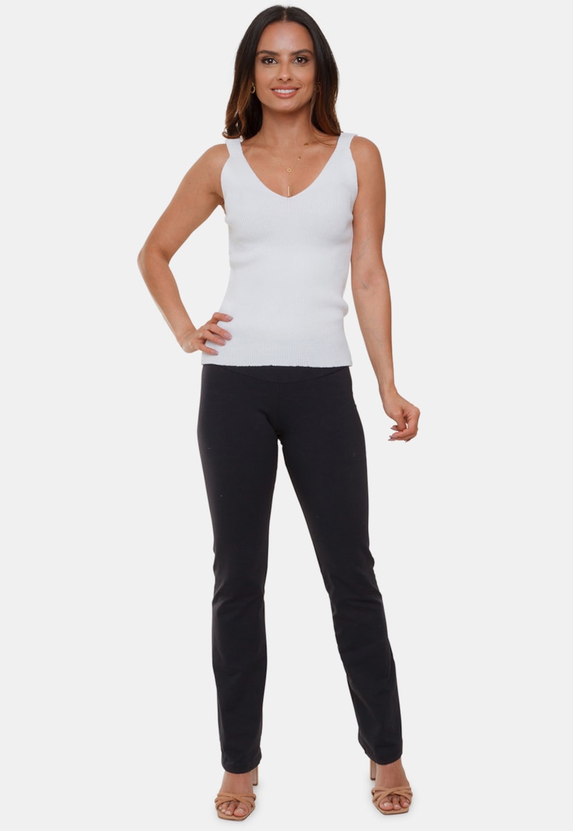 Regata Pink Tricot Carol de Tricô Modal Canelada Decote V e Alças Feminino Branco