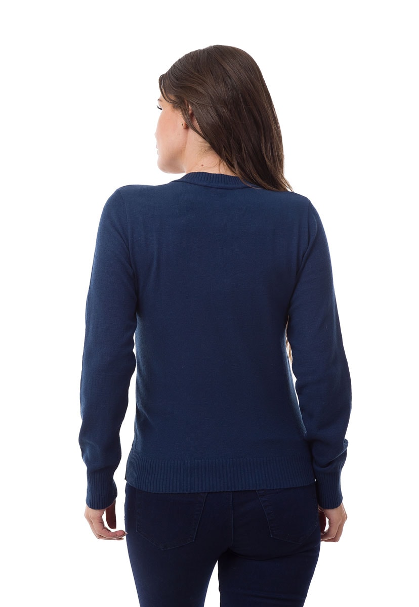 Suéter Blusa Pink Tricot(Tricô) Manga Longa Estampa Xadrez Escocesa Feminino Azul Marinho/Rosa Claro