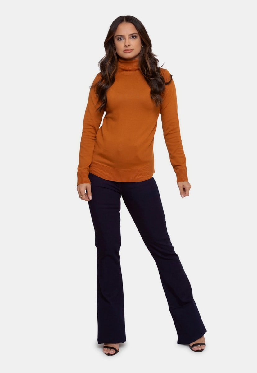Tricô Blusa Cacharrel Básica Pink Tricot Modal Feminina Ferrugem