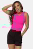 Tricô Blusa Cropped Pink Tricot Canelado e Decote Redondo Feminino Rosa Alfreda