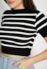 Tricô Blusa Cropped Pink Tricot com Listras Feminina Preto/Branco