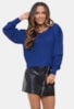 Tricô Blusa Cropped Pink Tricot Fang Dora Manga Longa Bufante Feminina Azul