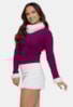 Tricô Blusa Pink Tricot Com Pele Na Gola Punhos Feminina Magenta