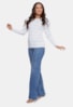Tricô Blusa Pink Tricot Listrada Manga Longa Feminina Branco