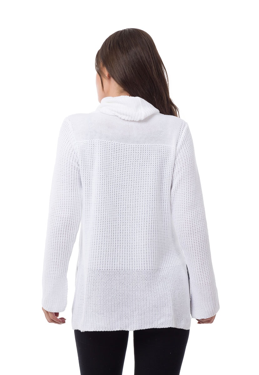 Tricô Blusa Pink Tricot Manga Longa Cacharrel Feminina Branca