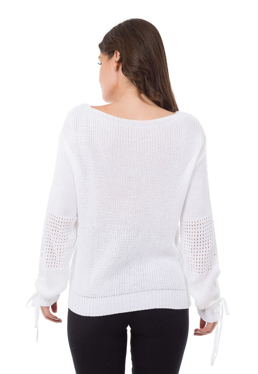 Tricô Blusa Pink Tricot Manga Longa Cordões e Tranças Feminino