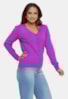 Tricô Blusa Pink Tricot Manga Longa e Decote V Feminina Violeta