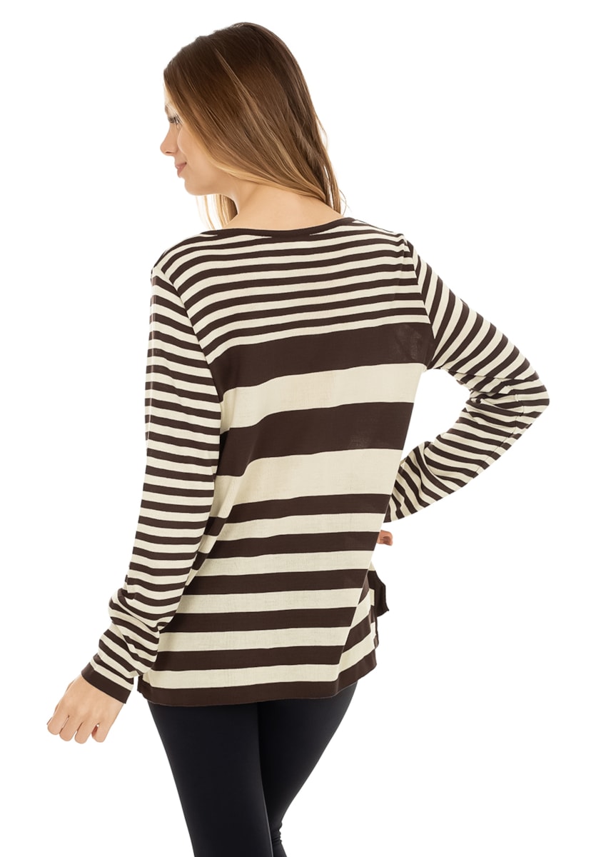 Tricô Blusa Pink Tricot Manga Longa Flamme Mullet Listrada Feminino Marrom