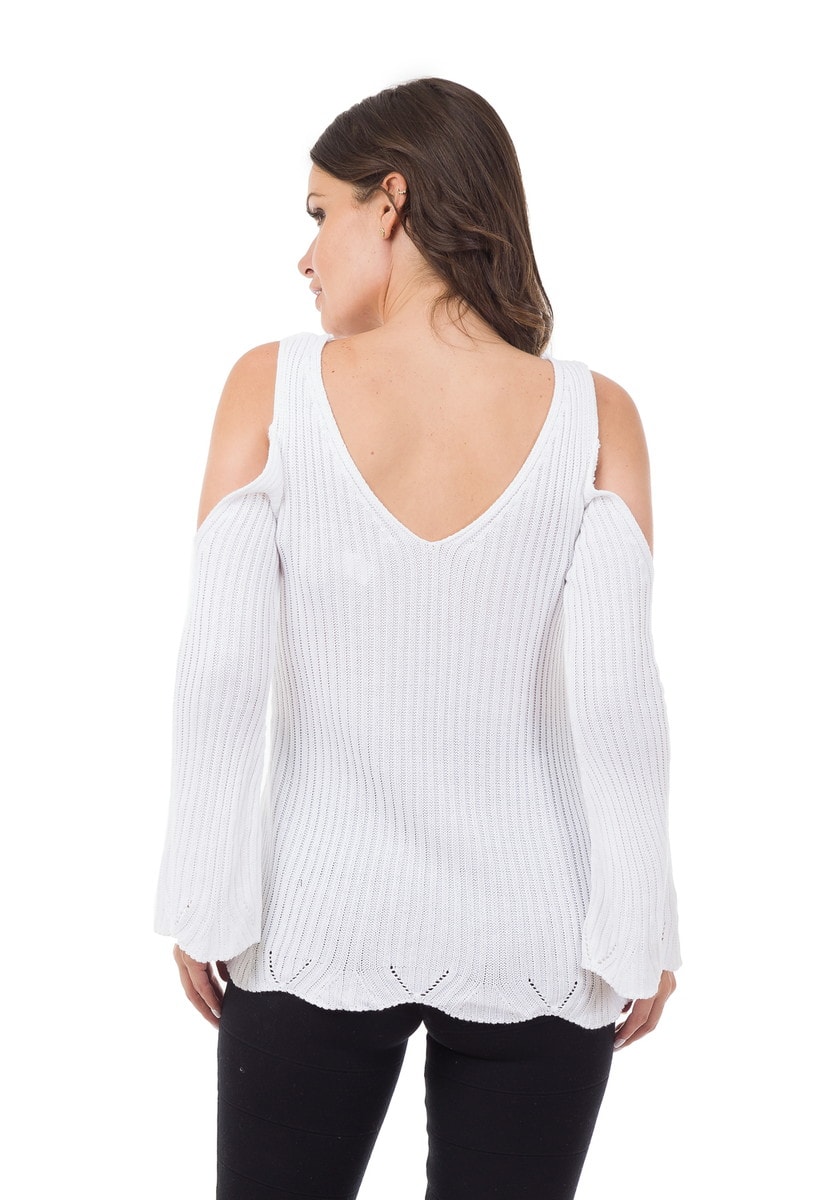 Tricô Blusa Pink Tricot Manga Longa Flare Ombro Aberto Feminino
