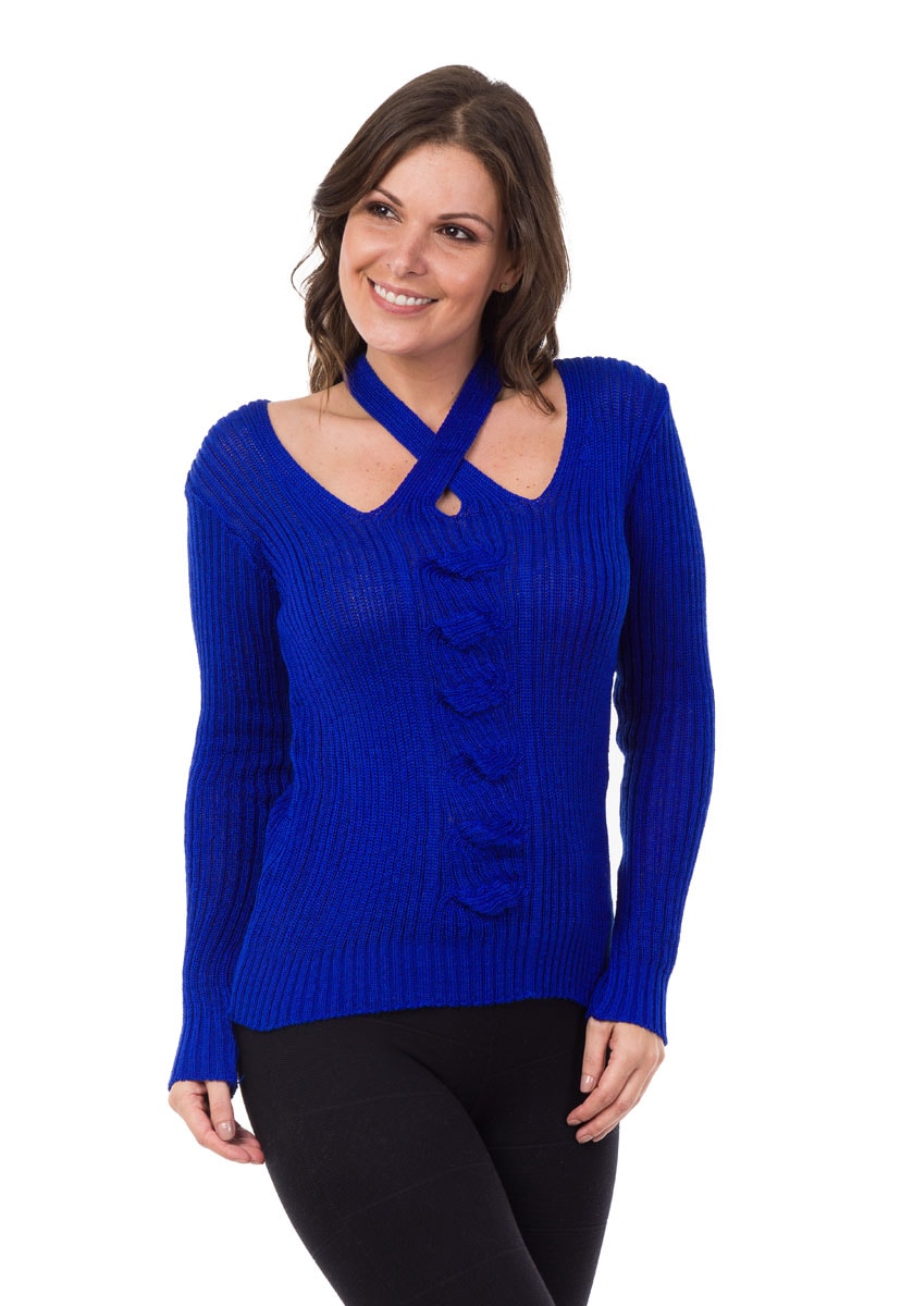 Tricô Blusa Pink Tricot Manga Longa Frente Única Feminino