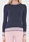Tricô Blusa Pink Tricot Manga Longa Modal Estampa Poá Azul Marinho