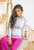 Tricô Blusa Pink Tricot Poá e Listras Manga Longa Feminina Branco