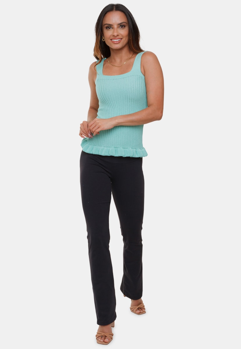 Tricô Blusa Regata Pink Tricot Bertha Modal Canelado Alças Peplum Feminino Verde Claro