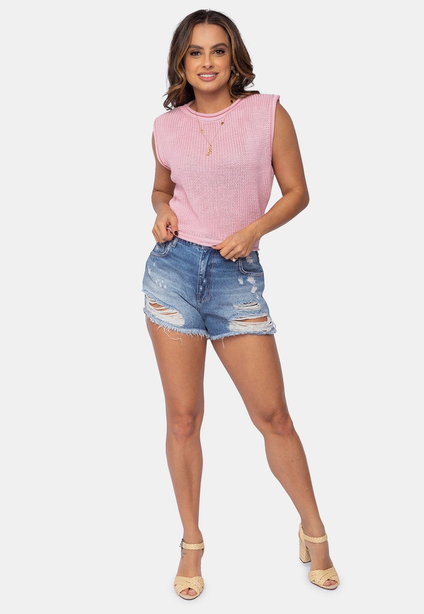 Tricô Blusa Regata Pink Tricot Fang Feminino Rosa Célia