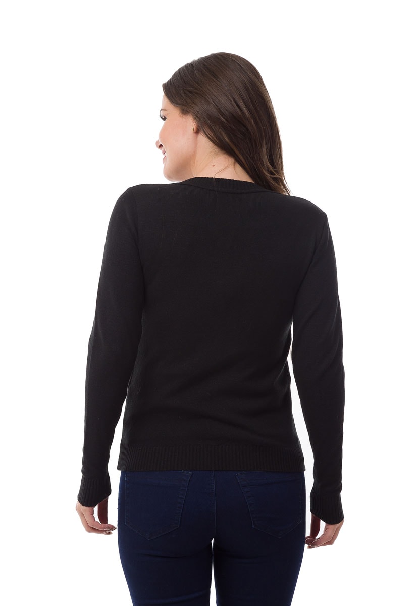Tricô Blusa Sueter Pink Tricot Estampa Xadrez Escocesa Manga Longa Feminino Preto/Verde