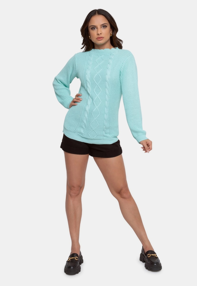 Tricô Blusa Sueter Pink Tricot Manga Longa de Frio Feminina Verde