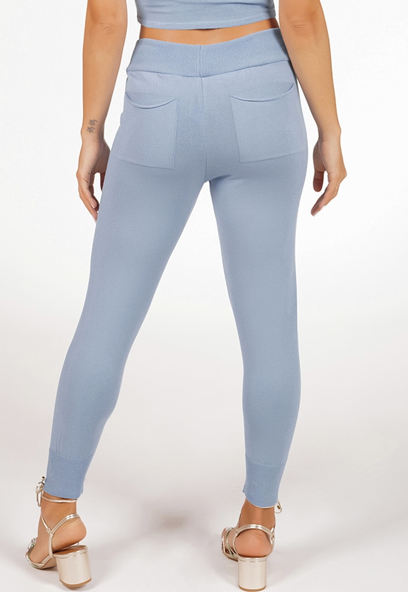 Tricô Calça Feminina Jogger Pink Tricot Modal Moletinho Liso Azul Claro