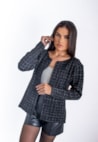 Tricô Cardigan Tweed de Tricot Estampa Geométrica Feminino Preto