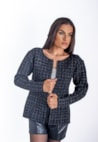 Tricô Cardigan Tweed de Tricot Estampa Geométrica Feminino Preto