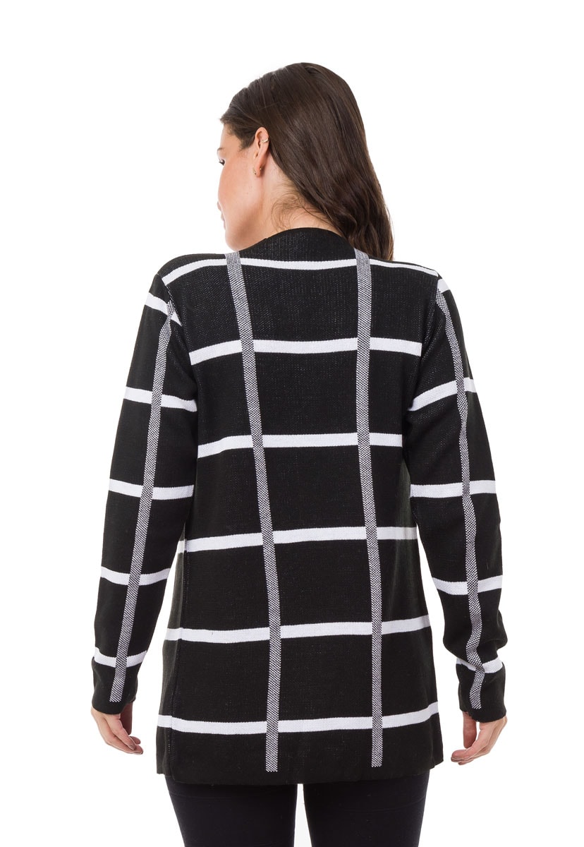 Tricô Casaco Kimono Pink Tricot Listras Xadrez de Frio Feminino