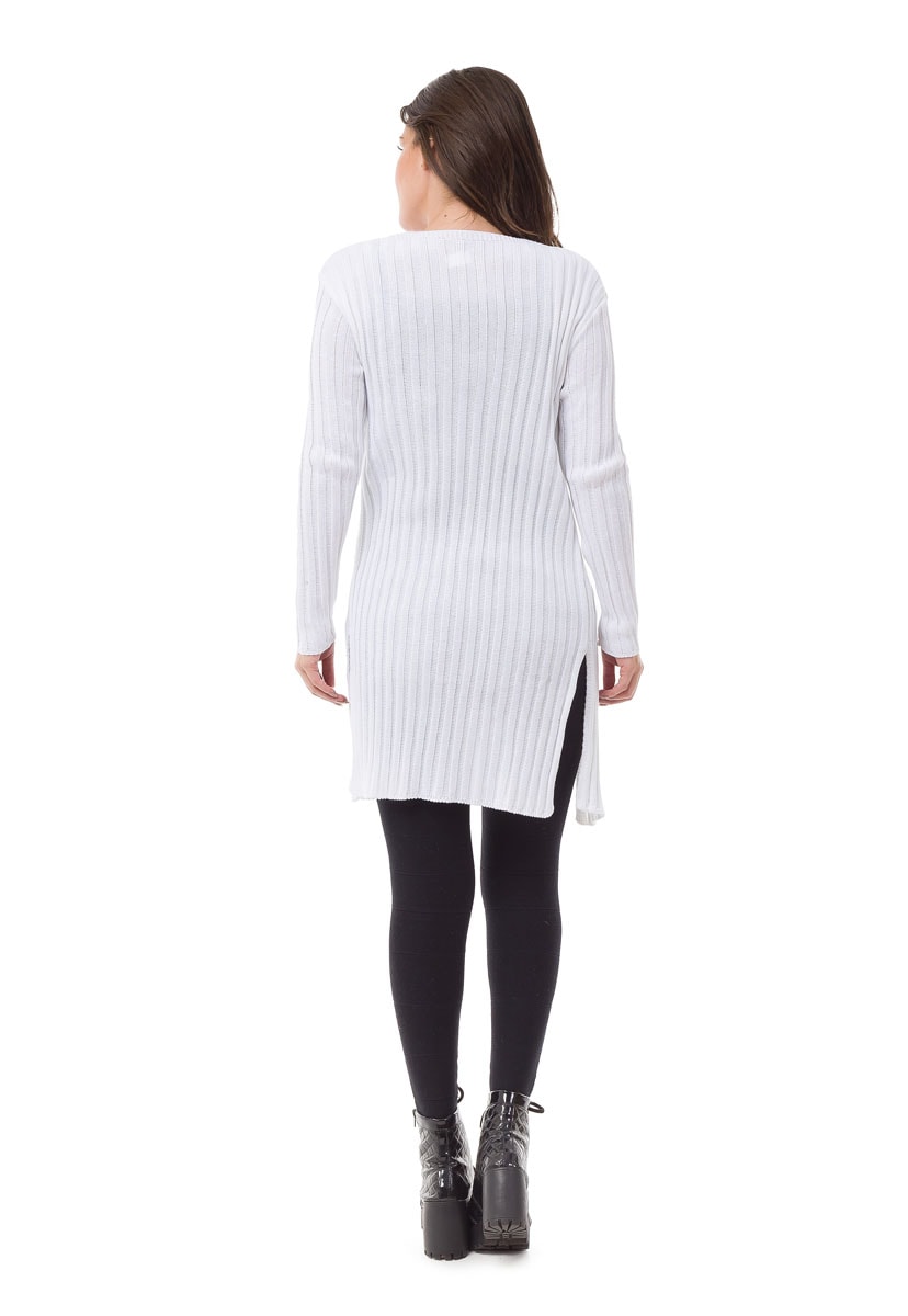 Tricô Casaco Pink Tricot Canelado Feminino Branco