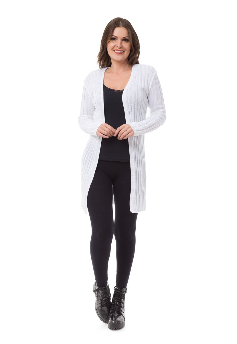 Tricô Casaco Pink Tricot Canelado Feminino Branco