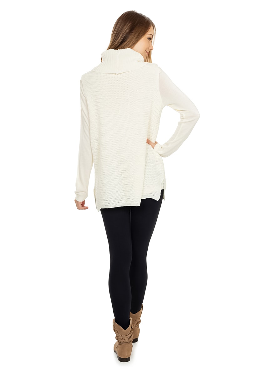 Tricô Colete Pink Tricot Suéter Fang Gola Alta Feminino Off White
