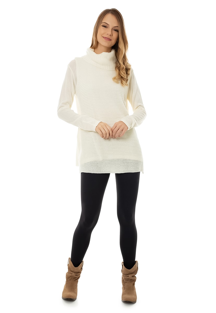 Tricô Colete Pink Tricot Suéter Fang Gola Alta Feminino Off White