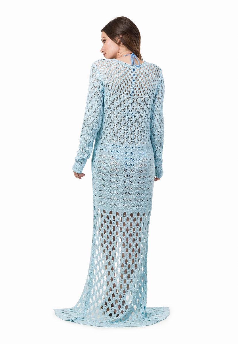 Tricô Saída de Praia Pink Tricot Longa Feminino Azul Claro