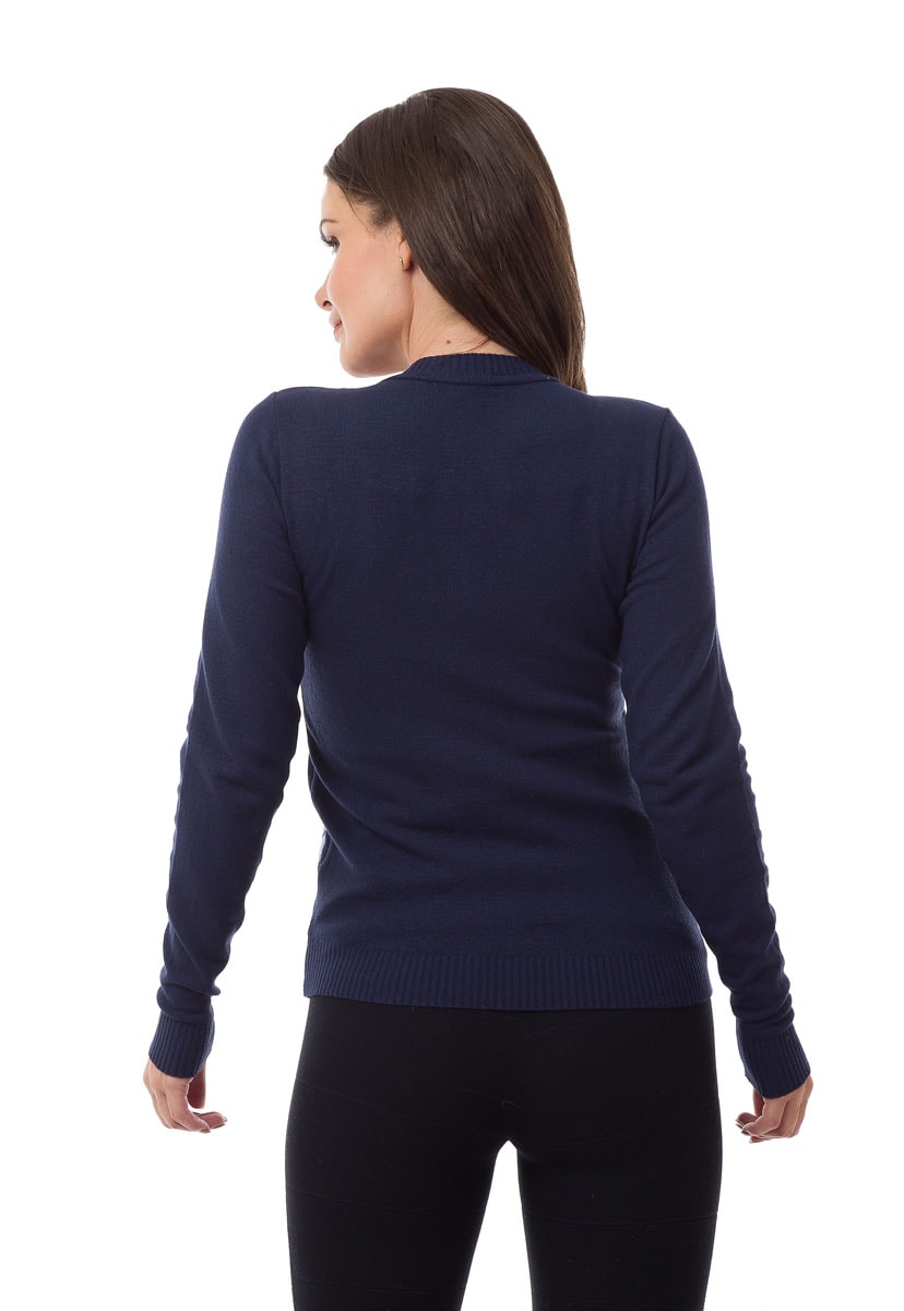 Tricô Sueter Blusa Pink Tricot Estampa Xadrez Escocesa Manga Longa Feminino Azul Marinho/Azul Claro